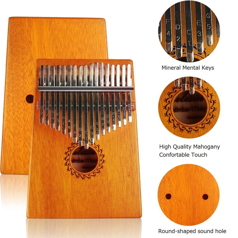 FLSEPAMB Kalimba Thumb Piano 17 Keys with mahogany Wood Portable Mbira Finger Piano Gifts for Friends and piano Beginners Professional ï¼ˆMatte brownï¼‰ - Image 2